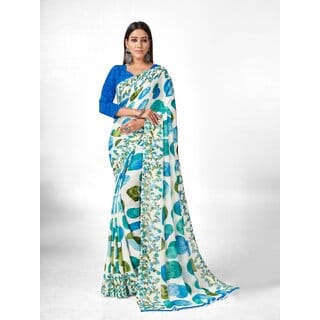 SVB Sarees Womens Multicolour Abstract Printed Georgette Saree With Blouse Piece