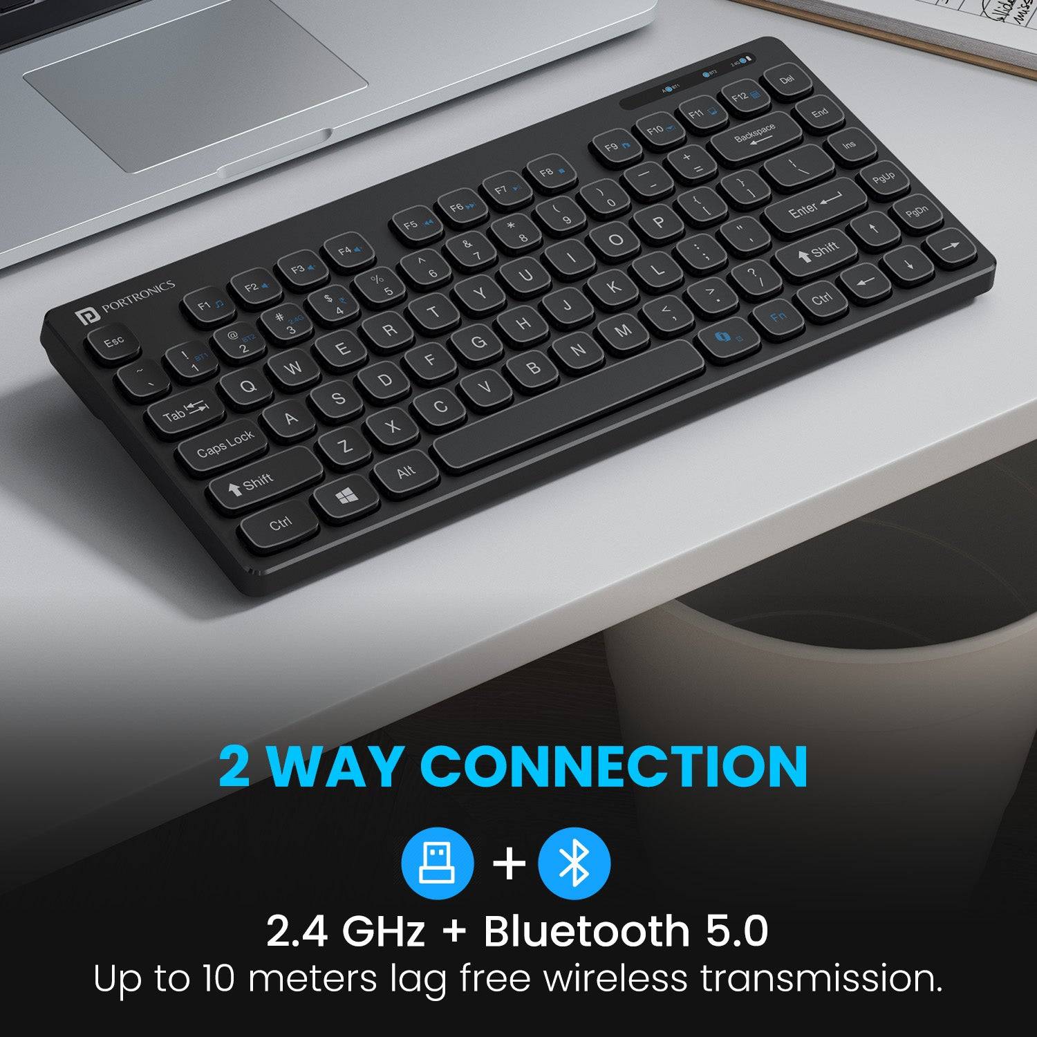 Portronics Bubble Wireless Keyboard, Connect 3 Devices, Bluetooth, 2.4 GHz Receiver