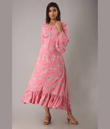 MAUKA Women Rayon Anarkali Stitched Ethnic Gown ( Pink )