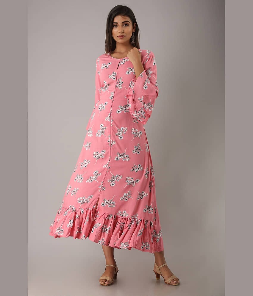 MAUKA Women Rayon Anarkali Stitched Ethnic Gown ( Pink )