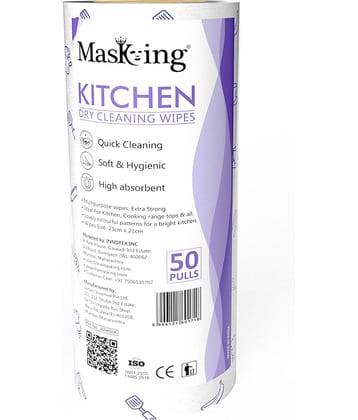 Masking Non-woven Reusable & Washable Multi Surface Cleaner Wipes Kitchen Dry Wipes 23x21cm, 50 Pulls 180 g