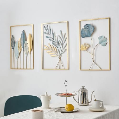 Modern Wall Art Home Decor, Set of 3 Metal Wall Hanging Decoration for Living Room Office Bedroom Hotel