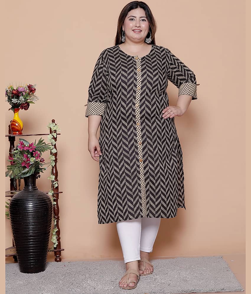 Avnii Women Cotton Printed A-line Kurti ( Black )