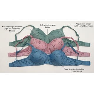 Women's Cotton Blend Lightly Padded Wirefree T-Shirt Bra Combo Pack of 3 Women's Cotton Blend Lightly Padded Wirefree T-Shirt Bra Combo Pack of 3