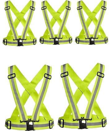 Laxmi Polyester High Visibility Safety Reflective Vest Belt Jacket(Pack 5) Green Safety Jacket
