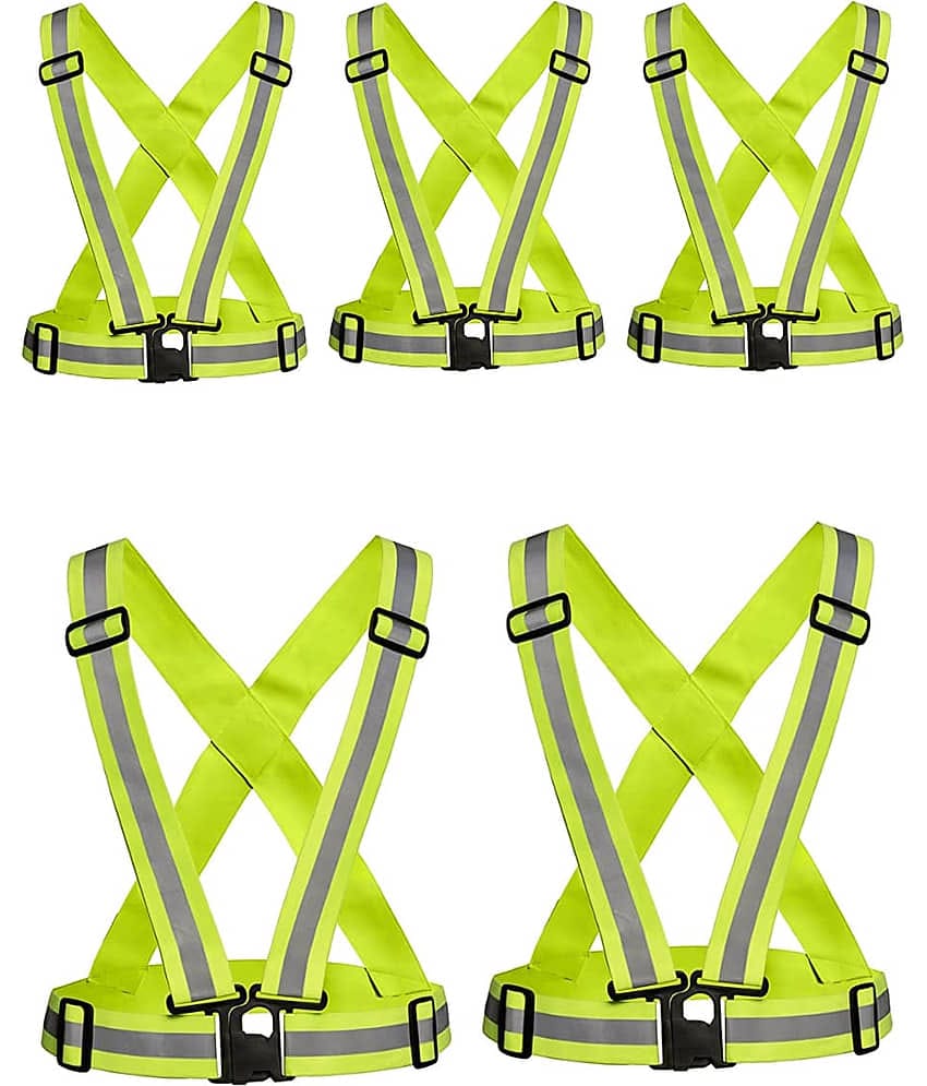 Laxmi Polyester High Visibility Safety Reflective Vest Belt Jacket(Pack 5) Green Safety Jacket