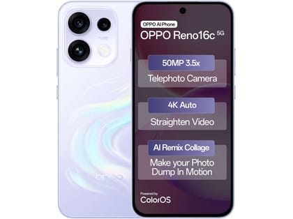 OPPO Reno 16c 5G Smartphone, 12GB RAM, 256GB Storage - Stellar Purple OPPO Reno 16c 5G Smartphone, 12GB RAM, 256GB Storage - Stellar Purple