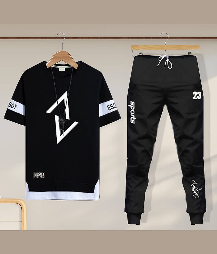 Lieo Trend Black Cotton Blend Regular Fit Men's Tracksuit ( Pack of 1 )