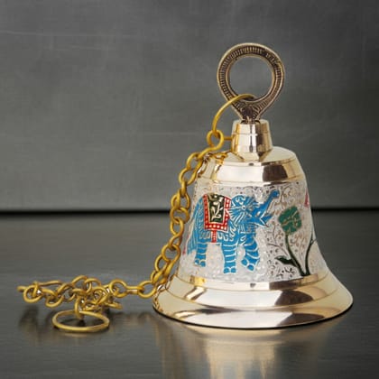 Brass Hanging Temple Pooja Bell, Bell White Color, Height : 6.5 Inch (FMAS514 C)
