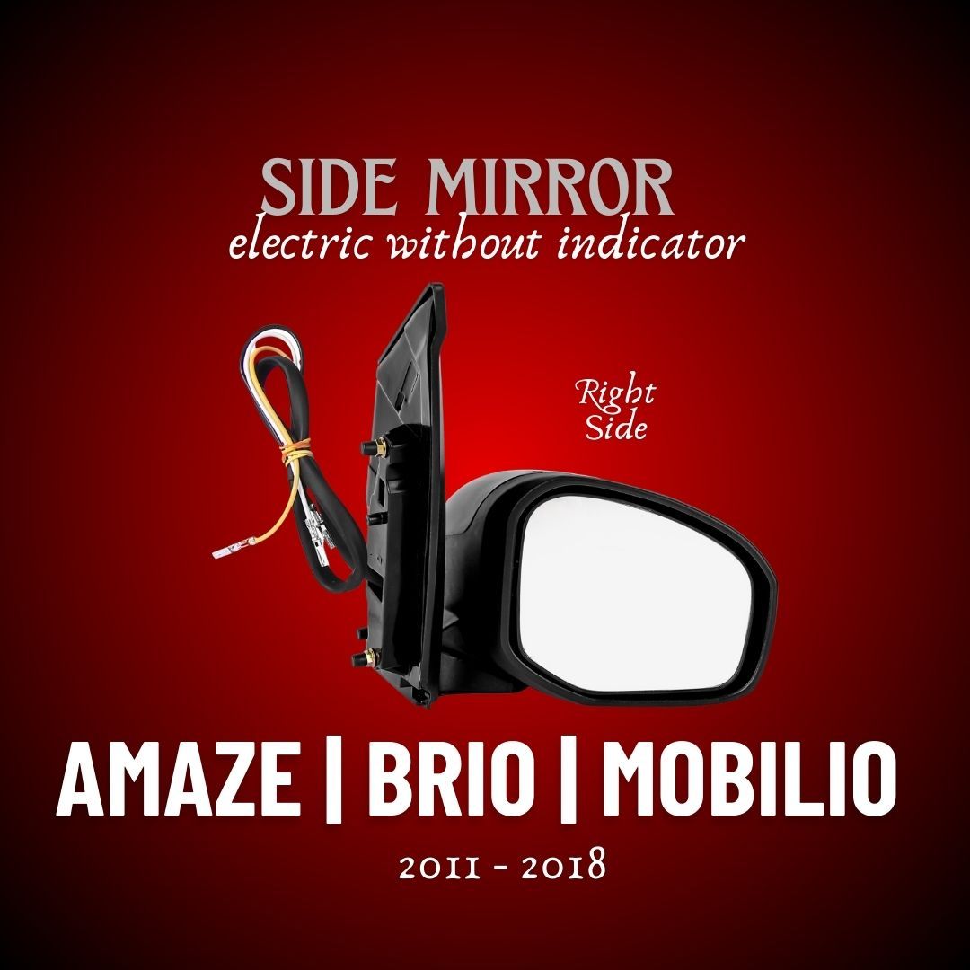 Car Side Mirror Suitable For Honda Amaze/Mobilio/Brio (2011-2018) | Motorized For Mirror Glass Adjustment | Non Auto Fold | Without Indicator (Black) RIGHT SIDE (DRIVER SIDE)