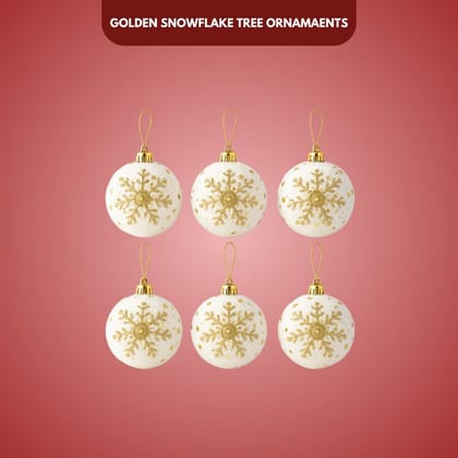 Christmas Glitter White Balls with Golden Snowflakes - 6PC Christmas Glitter White Balls with Golden Snowflakes - 6PC