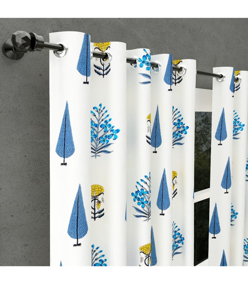 Plush Heritage Cotton Curtains  Hand Block Printed Floral Design ( 7 feet )