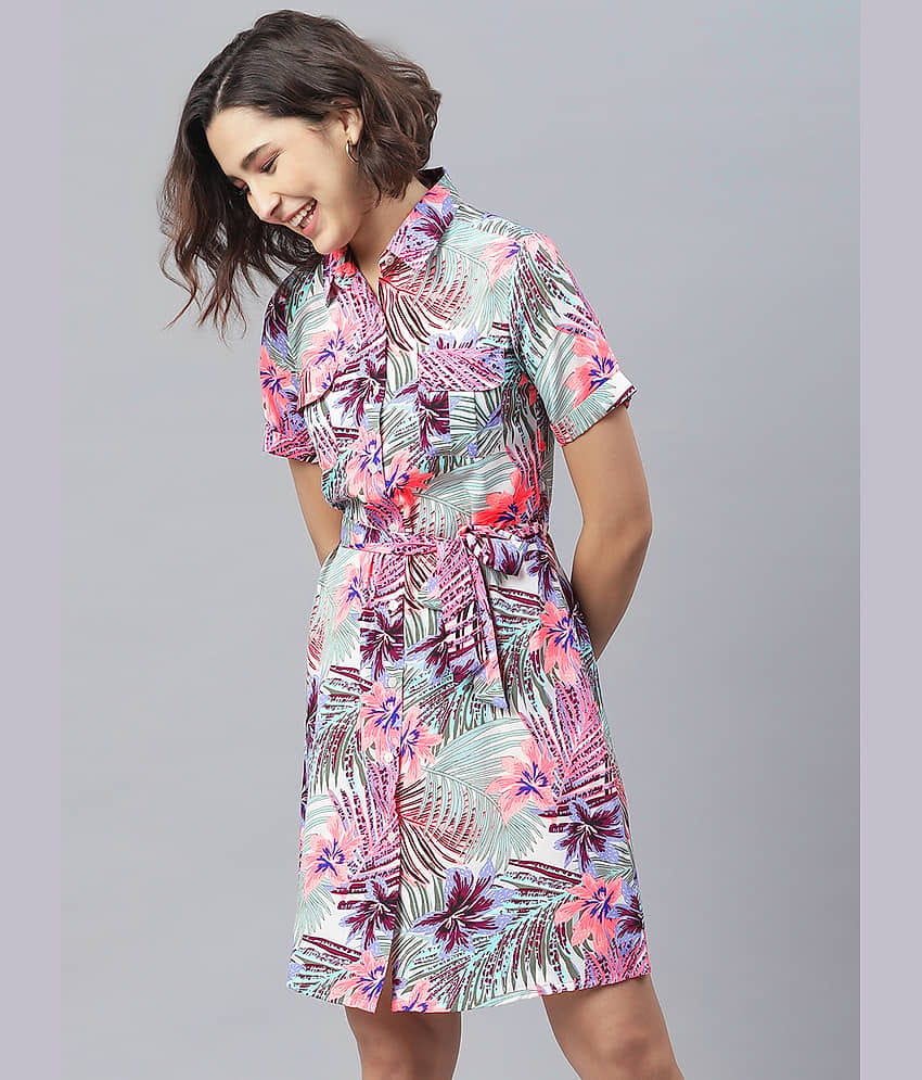 StyleStone Women Polyester Shirt Dress ( Pink )