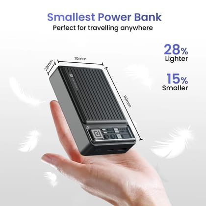 Portronics Luxcell Mini 20K Advanced 20000mAh Nano Power Bank with 22.5W Fast Charging | USB-A & Type-C PD Dual Output | LED Battery Indicator | Type-C Input | Wake-Up Button | Portable Power Bank for iPhone, Android & Tablets (Black)