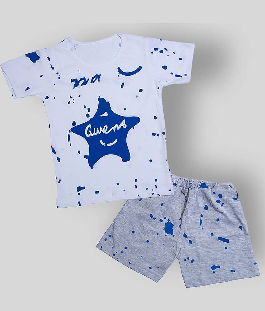 CATCUB Pack of 1 Boys Cotton Blend T-Shirt & Shorts Set ( White )