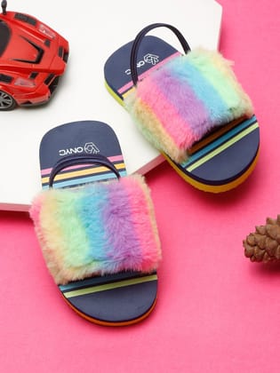 Kids Slippers for Girls - Fashion Sliders with Adjustable Strap - Navy Blue