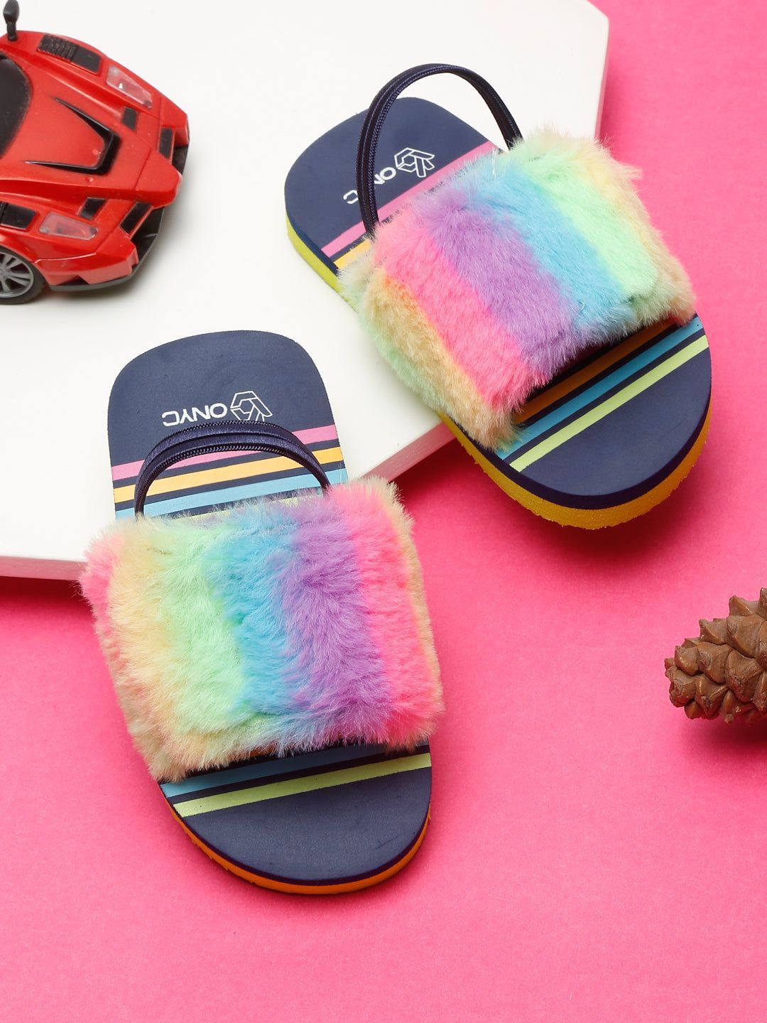 Kids Slippers for Girls - Fashion Sliders with Adjustable Strap - Navy Blue