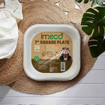 Imeco Bamboo Square Disposable Plates (7 Inch, Pack of 25) | Eco-Friendly & Sturdy | Party & Daily Use