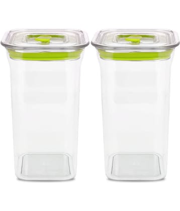 HomePro Fabio Airtight Transparent storage Plastic container pack of 2, Square, 1100ml, Green