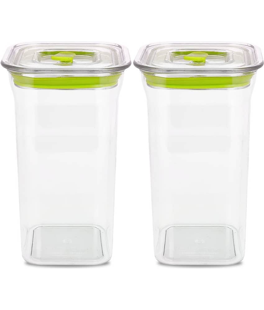 HomePro Fabio Airtight Transparent storage Plastic container pack of 2, Square, 1100ml, Green