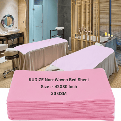 KUDIZE Disposable Non-Woven Bed Sheet (42 x 80 Inch) for Hospital, Hotel, Clinic, Spa, Travelling, Saloon, Saunas, Tattoo and Outing for Man, Woman, Elderly and Baby Care. (Pink, Pack Of-10)