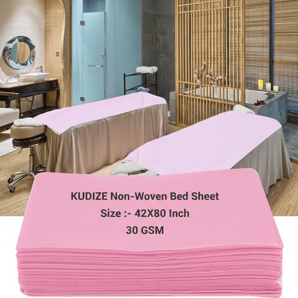 KUDIZE Disposable Non-Woven Bed Sheet (42 x 80 Inch) for Hospital, Hotel, Clinic, Spa, Travelling, Saloon, Saunas, Tattoo and Outing for Man, Woman, Elderly and Baby Care. (Pink, Pack Of-10)