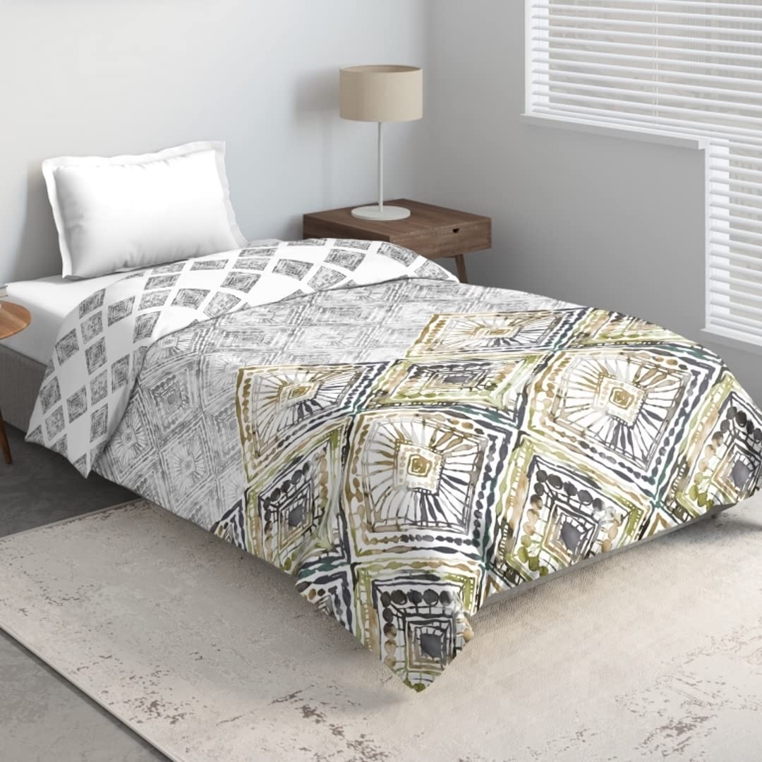 DDECOR - Primary Collection 100% Cotton Geometric Pattern 136TC Single Winter Quilt|152 CM X 229 CM| - Brown