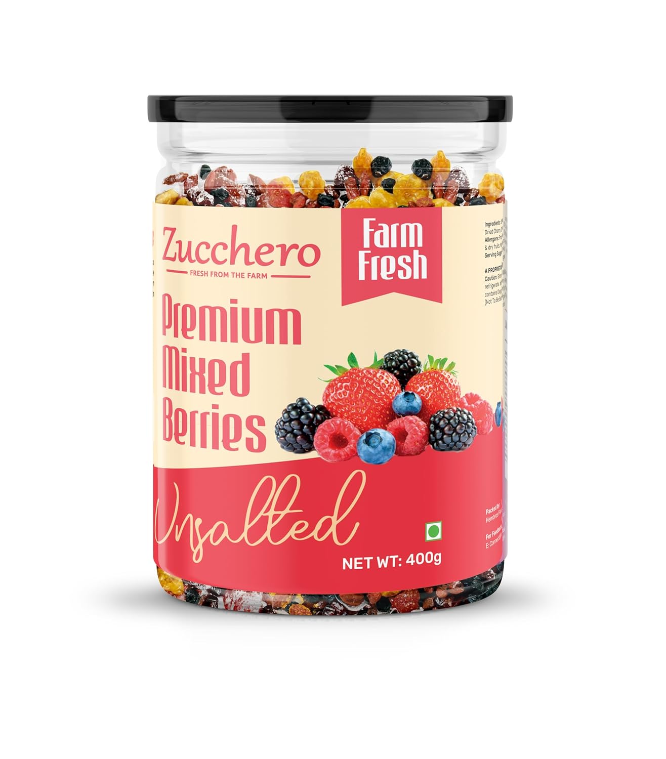 Zucchero Premium Mixed Berries, Unsalted, 400G (Blueberry, Cranberry, Black Currant, Strawberry, Cherry)