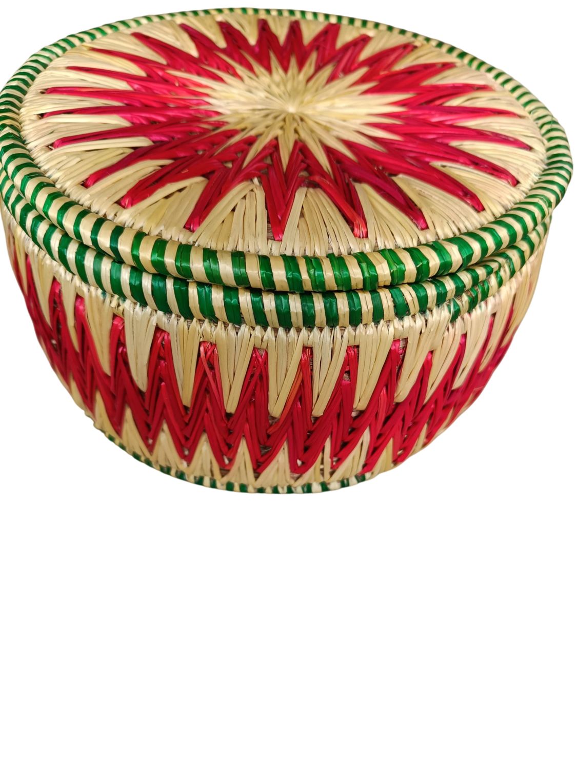 Handcrafted Sikki Grass Roti Box - Eco-Friendly, Durable Food Storage with Vibrant Cultural Patterns, Ideal for Keeping Rotis Fresh and Serving as a Decorative Gift Box