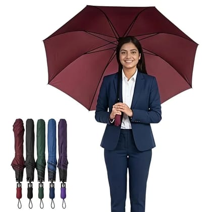 Large Canopy Compact Folding Umbrella, Assorted Colours, Wind Resistant, 1 Pc