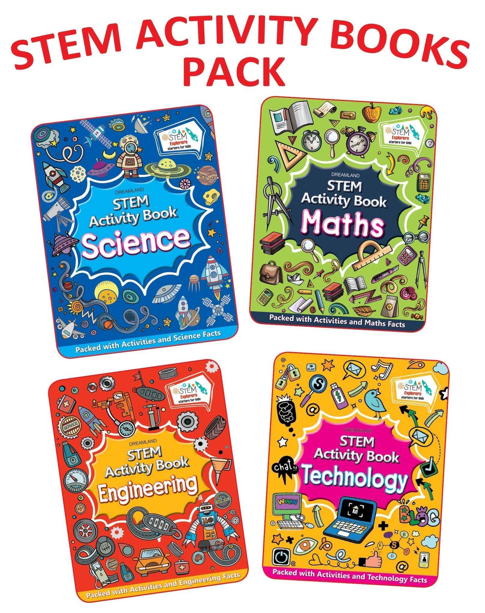 Stem Activity 4 Books Pack - Science, Technology, Engineering, Maths| Packed With Activities And Facts For Children Age 6 -12 Years , 256 Pages [Paperback] Dreamland Publications