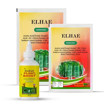 ELHAE Plant Boost Biofertilizer (50ml) + Natural Weed Control Granules (2 x 200g) | Organic Growth & Safe Weed Management Combo | Pet & Soil Friendly | Garden & Farm Use