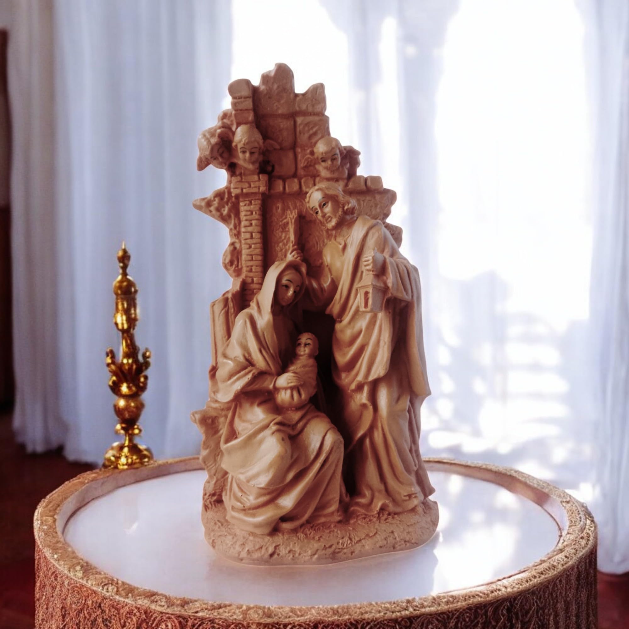 AMS Jesus Christ Idol Holy Family with Jesus, Mary & Joseph Premium Handcrafted Statue Perfect Figurine for Home Decor, Prayer Room & Gifting 20 Cm