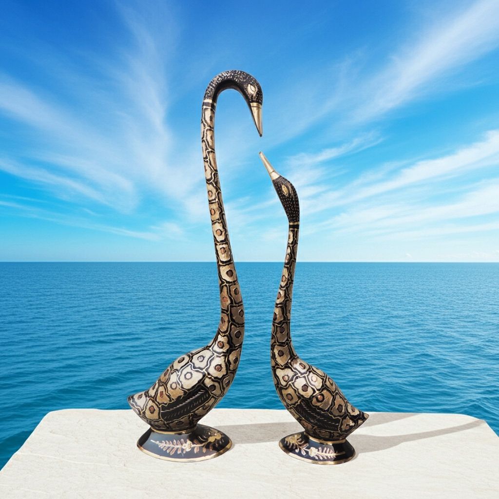 Handcrafted Brass Swan Saras Statue for Living Room & Table Decor, Height : 17.5 Inch (ANMAS214 E)