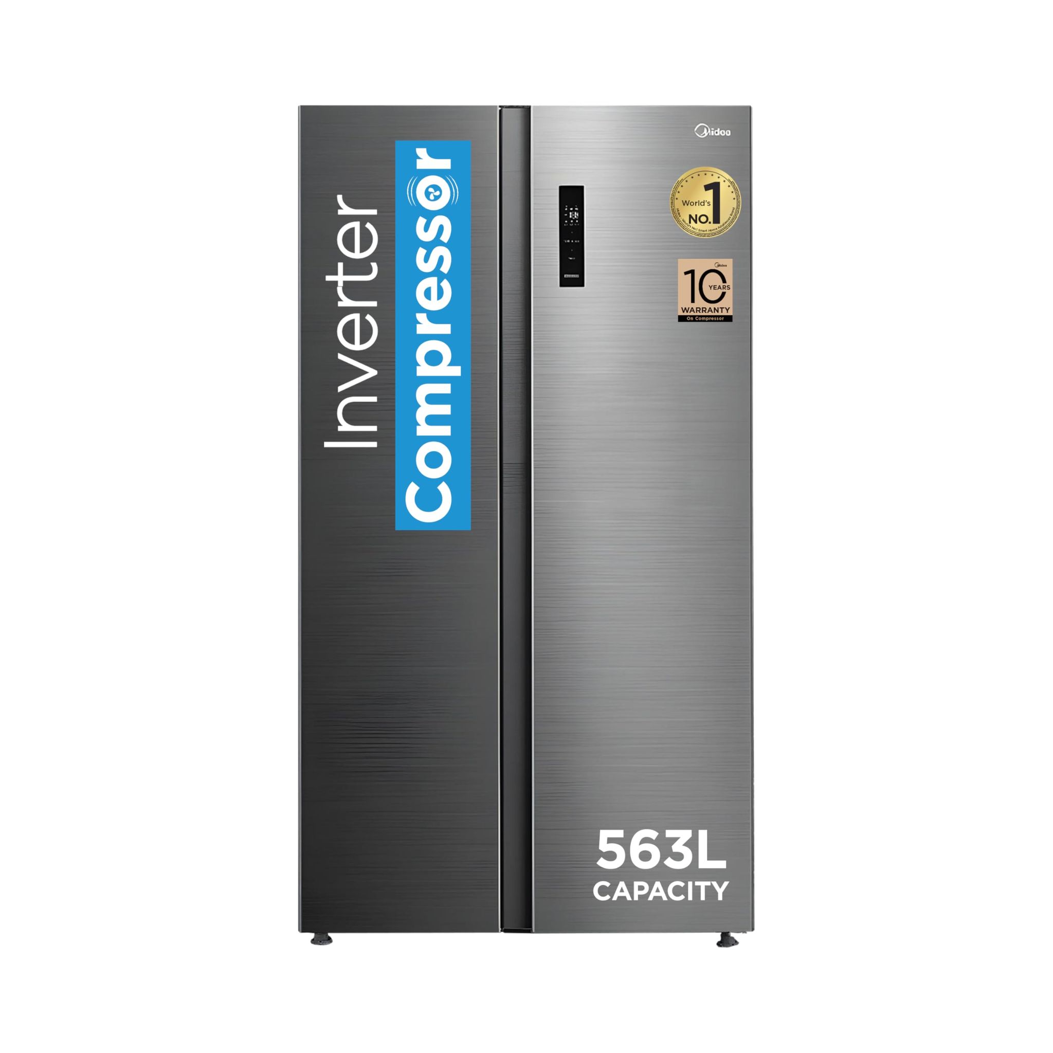 Midea 563 L French Door Refrigerator, Inverter Compressor, Multi Air Flow Cooling,Digital Display MDRS704FGF46 Frost Free,Bru-Steel Finish (Portable Ice Maker, Frost Free, Energy Efficient) Midea 563 L French Door Refrigerator, Inverter Compressor, Multi