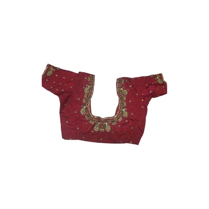Red Hand Embroidered Peacock Blouse With Zari Work