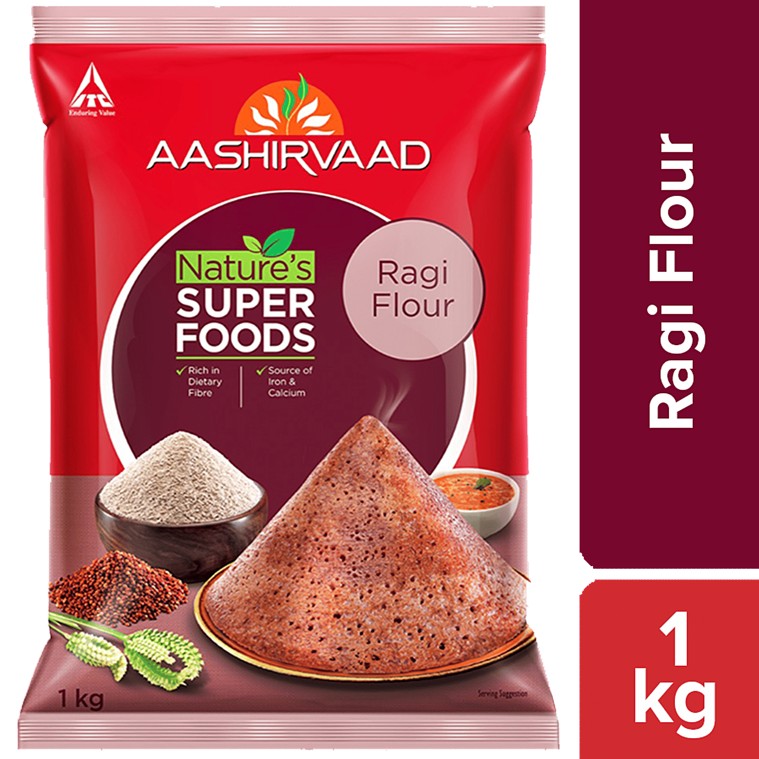 Aashirvaad Nature's Super Foods - Ragi Flour/Ragi Hittu, 1 Kg Pouch Pack of 3