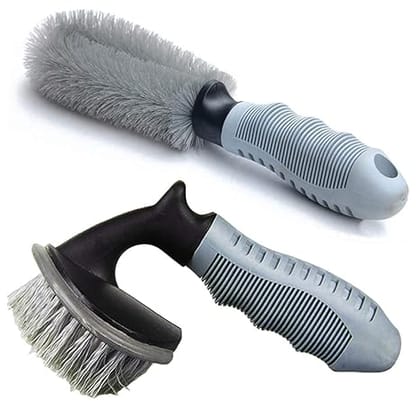 CarFrill 2-Pack Steel and Alloy Wheel Cleaning Brush, Rim Brush + Tire Brush Cleaner for Your Car, Motorcycle or Bicycle Tire Brush Washing Tool