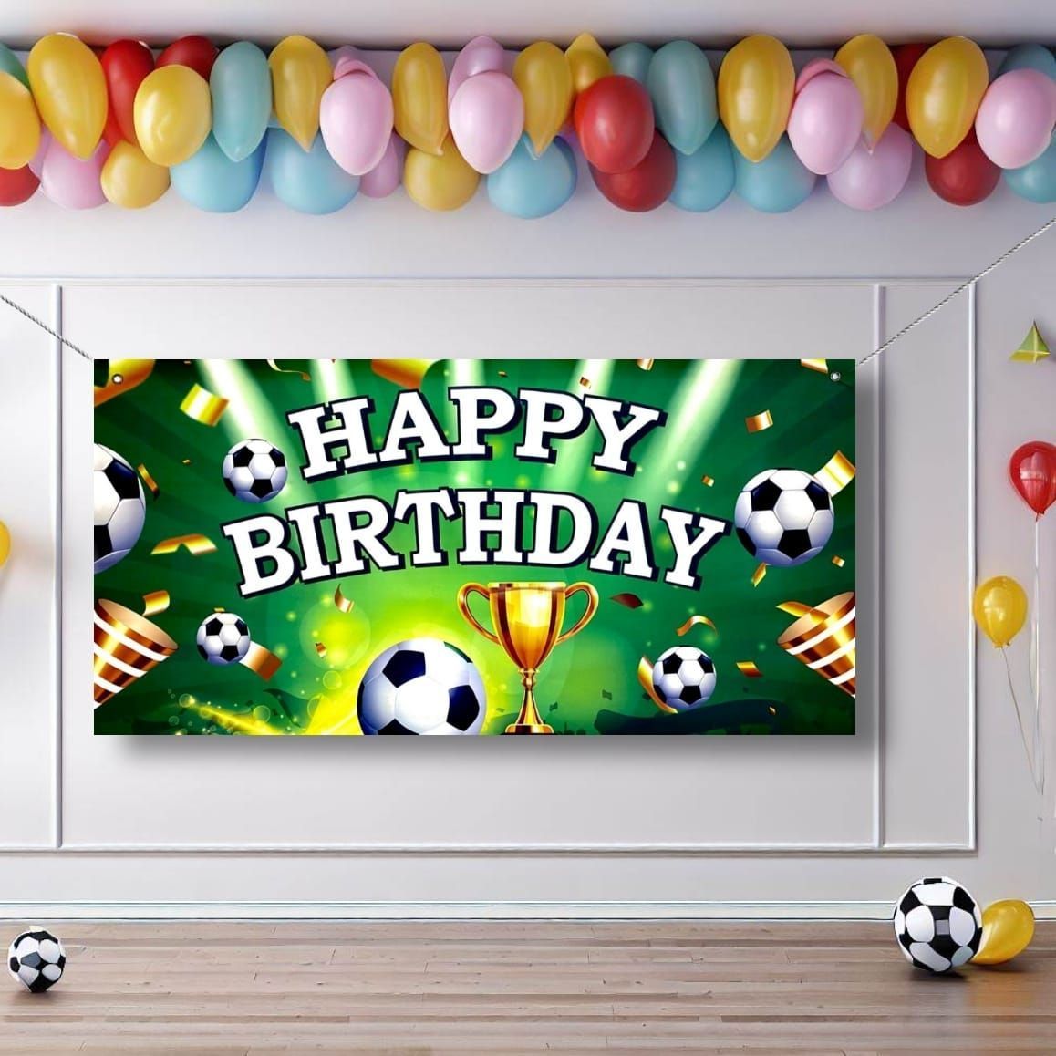Soccer Theme Happy Birthday Banner for Wall Decor -  4FT X 2FT - 1PC