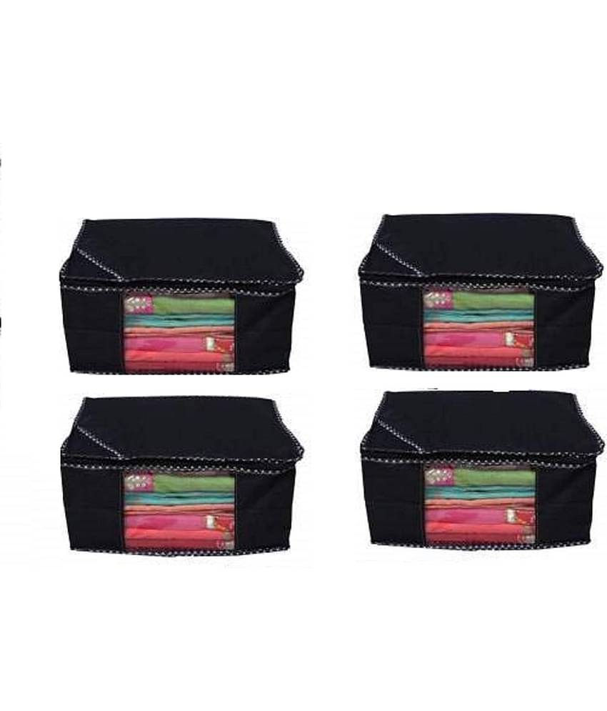 Non-Woven Saree Cover Cloth Storage & Organizer ( Pack of 4 ) Black Multi Saree Cover