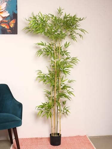 Artificial Bamboo Tree 190cm Tall in Pot - 6.3Ft Realistic Faux Bamboo Plant with Natural Trunk & PVC Leaves,