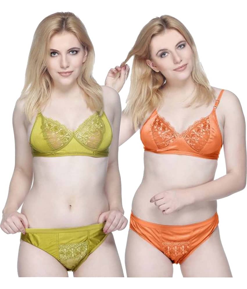 NutexSangini Pack of 2 Satin Bra & Panty Set For Women ( Green )