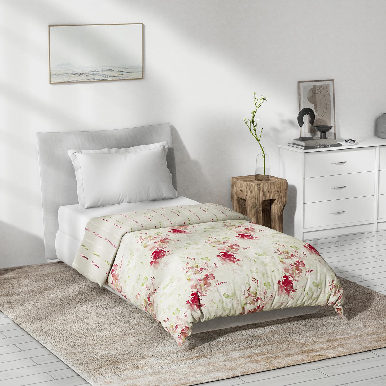 DDECOR - Primary Collection 100% Cotton Leaves Pattern VOLTC Single Dohar|137 CM X 229 CM| - Red