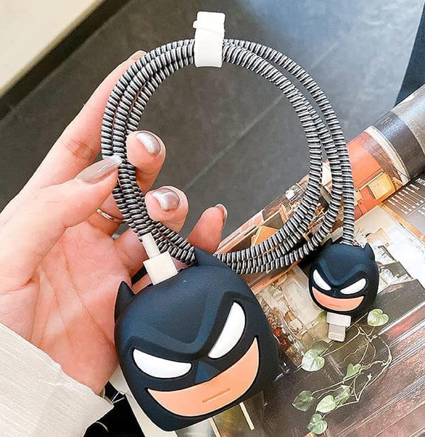 CERLINK Charger Cable Protectors for iPhone Chargers 18W 20W Type C, 3D Cute Protective Case Cover Cartoon Style Fully Charger & Adaptor Protection Set-1 (Batman)