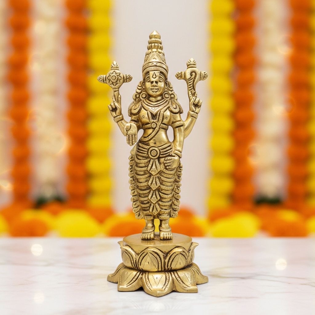 Handmade Brass Tirupati Balaji God Idol | Mandir Decor Statue, Height : 10 Inch (BSMAS1770 D)