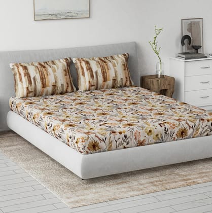 DDECOR - Primary Collection 100% Cotton Floral Pattern 145TC King Fitted Sheet|180 CM X 198 CM| - Grey