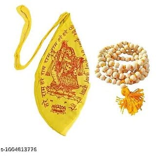 Tulsii Japa Mala 108 Beads for Meditation & Mantra Chanting | Original Tulsii Mala with Radha Krishna Printed Cotton Gomukhi Bag | Spiritual Prayer Beads for Pooja & Yoga