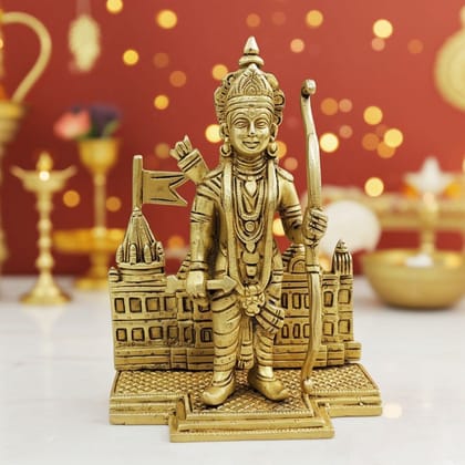 Brass Ram Ji with Temple God Idol - 7.5 Inch Handcrafted Showpiece (BSMAS1813 D)