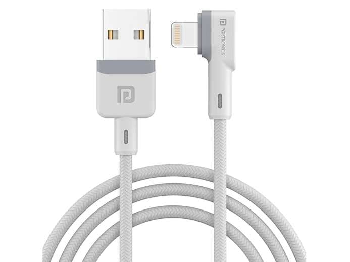 Portronics Konnect L 20W PD Quick Charge Type-C to 8-Pin USB Mobile Charging Cable, 1.2M, Tangle Resistant, Fast Data Sync - White