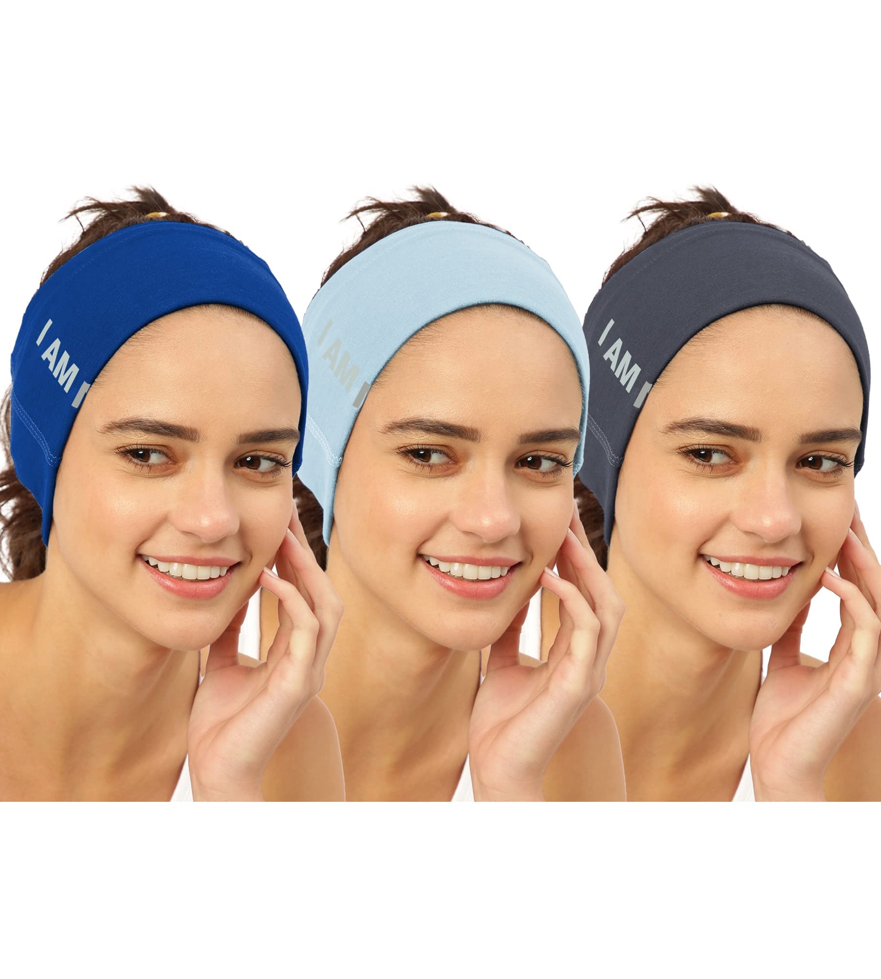 FREECULTR Unisex Bamboo Bandana, Anti Microbial Super Soft & Comfort Fit, Breathable Multipurpose Headband, Face Mask for Dust Protection- Size Printed Pack of 3-Pilot Blue, Chalk Blue, Charcol